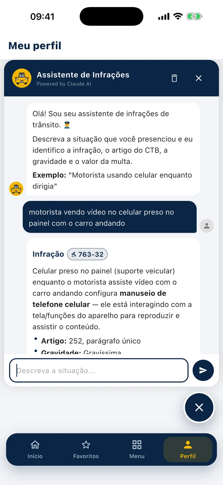 Assistente de infrações respondendo com a infração 763-32